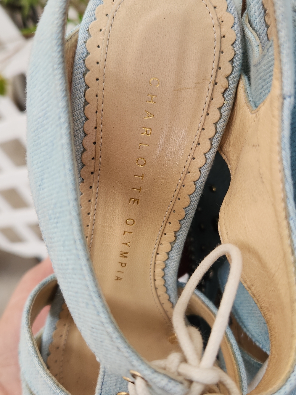 CHARLOTTE OLYMPIA Gene Studded Denim Wedge Sandals - Picture 9 of 10